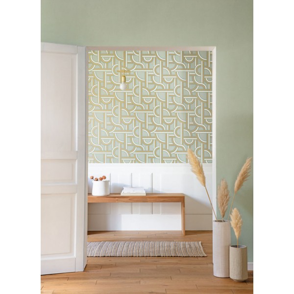 Papel de parede vinílico liso cor VERDE MENTA de la colección Labyrinth de Caselio