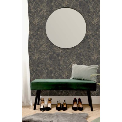 Paper pintat amb fulles tropicals daurades amb fons negre Paper pintat amb fulles tropicals daurades amb fons negre