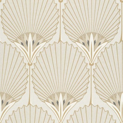 Paper pintat palmeres beige amb estil art deco i tonalitats daurades.