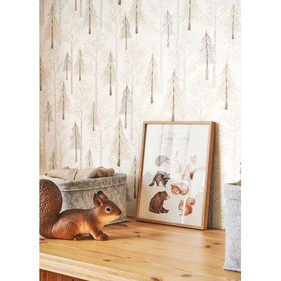 paper pintat infantil arbres de color beix i gris.