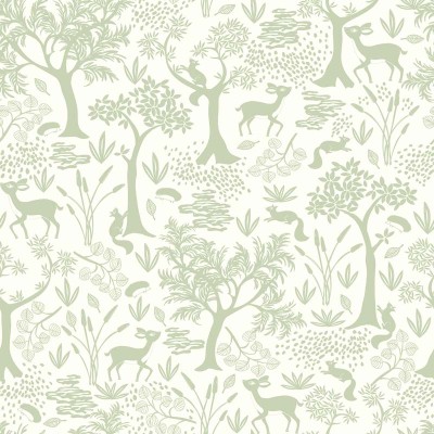 papel de parede com árvores e animais na floresta cor verde amêndoa e branco papel de parede com árvores e animais na floresta cor verde amêndoa e branco