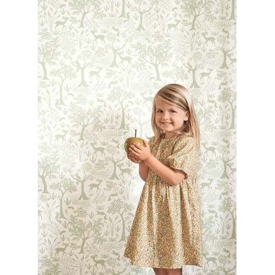 papel de parede com árvores e animais na floresta cor verde amêndoa e branco papel de parede com árvores e animais na floresta cor verde amêndoa e branco
