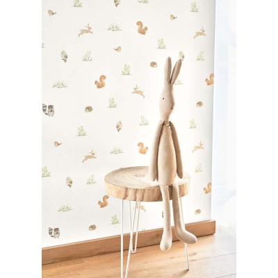 papel de parede com animais na foresta cor verde amêndoa