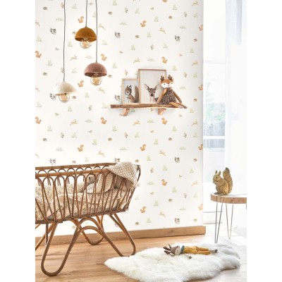 papel de parede com animais na floresta cor laranja 2