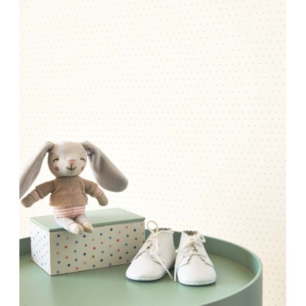 Papel pintado infantil con topos de color beige