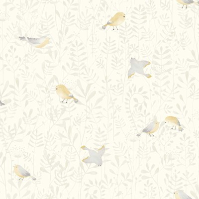 papel de parede com pássaros e plantas em cinza