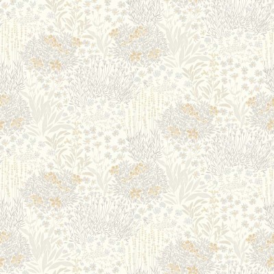 paper pintat infantil amb arbreda floral ple de plantes i flors de color gris