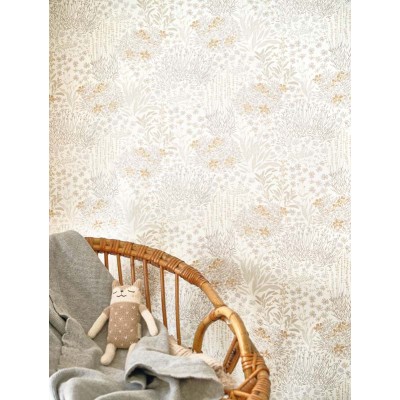 papel pintado infantil arboleda floral color gris claro