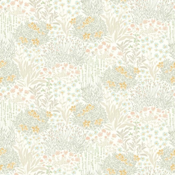 paper pintat infantil amb arbreda floral ple de plantes i flors de color verd