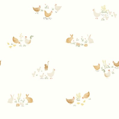 Paper pintat infantil amb animals a la granja de color terracota Paper pintat infantil amb animals a la granja de color terracota