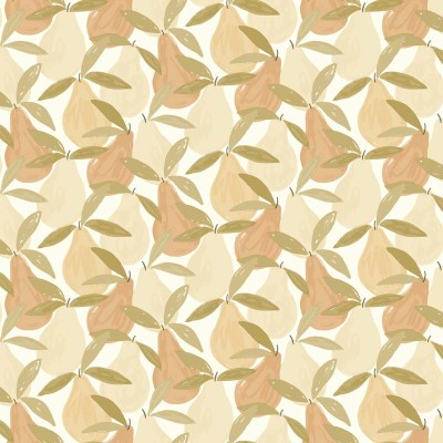 Papel de parede infantil com peras rosa nude, verde cáqui e bege Papel de parede infantil com peras rosa nude, verde cáqui e bege