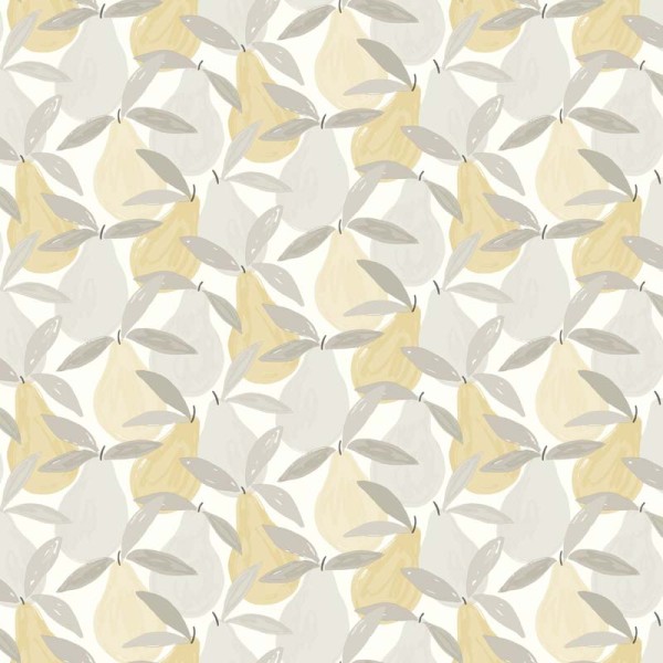 papel pintado infantil con peras de color gris