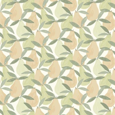 Papel de parede infantil com peras cor verde e laranja claro