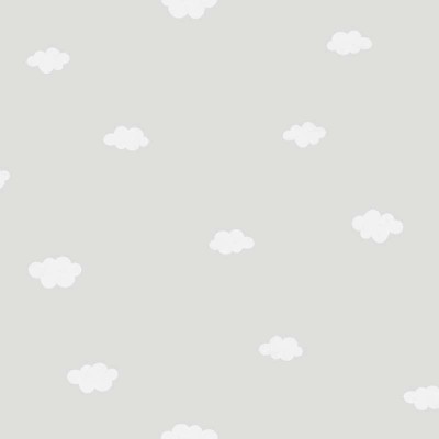 papel pintado infantil con nubes blancas y un fondo gris