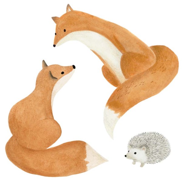 sticker infantil com raposas e ouriço