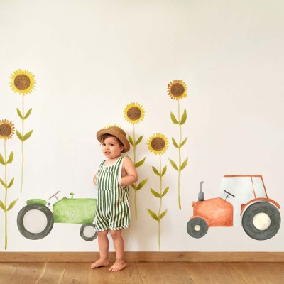 Sticker infantil adhesivo con tractor rojo 2