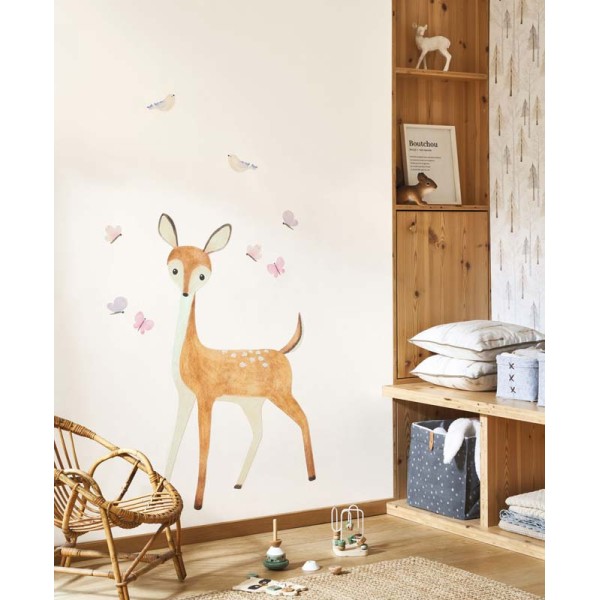 sticker infantil de bambi com borboletas e passarinhos