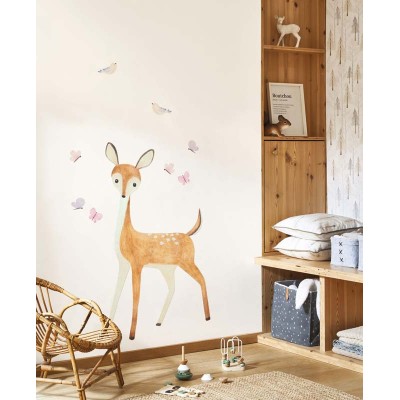 sticker infantil de bambi com borboletas e passarinhos