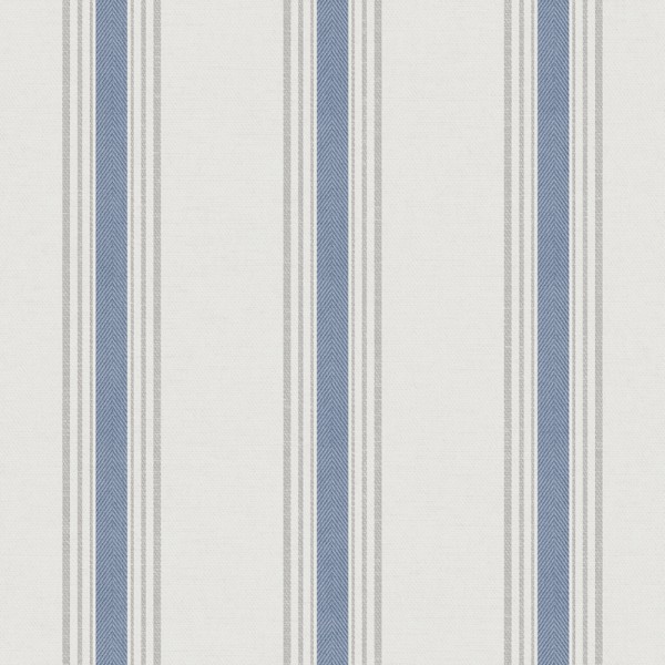 papel pintado rayas efecto tejido de color azul, crema y gris.
