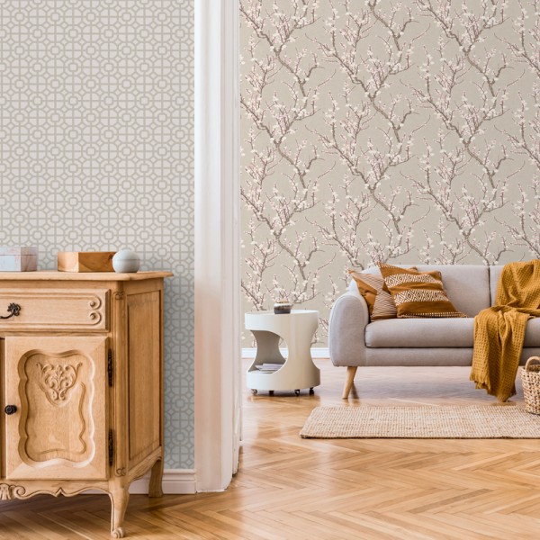 Papel pintado mosaico con formas geométricas color beige Papel pintado mosaico con formas geométricas color beige