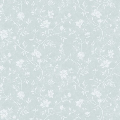 papel pintado floral romántico que contiene magnolias de color blanco con un fondo azul claro.