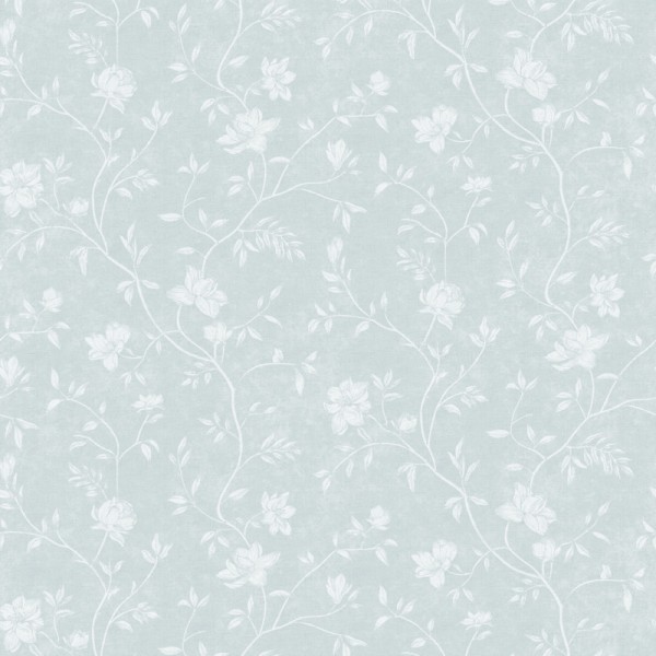 papel de parede floral romântico contendo magnólias brancas sobre um fundo azul claro.