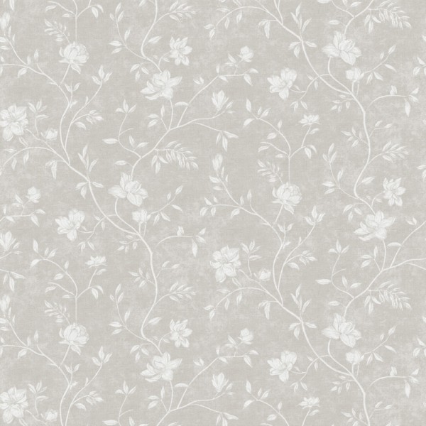 papel pintado floral romántico que contiene magnolias de color blanco con un fondo gris claro
