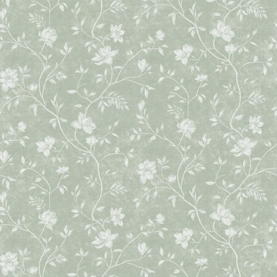 papel pintado floral romántico que contiene magnolias de color blanco con un fondo verde