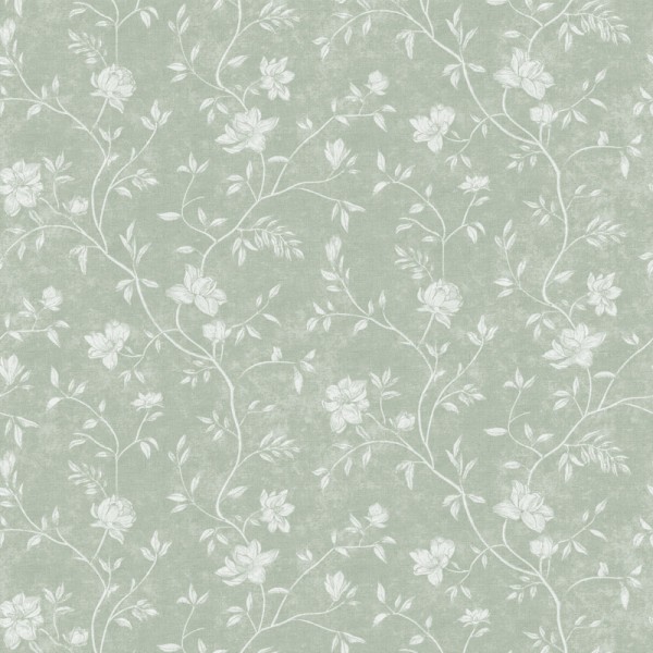 papel de parede floral romântico contendo magnólias brancas sobre um fundo verde.