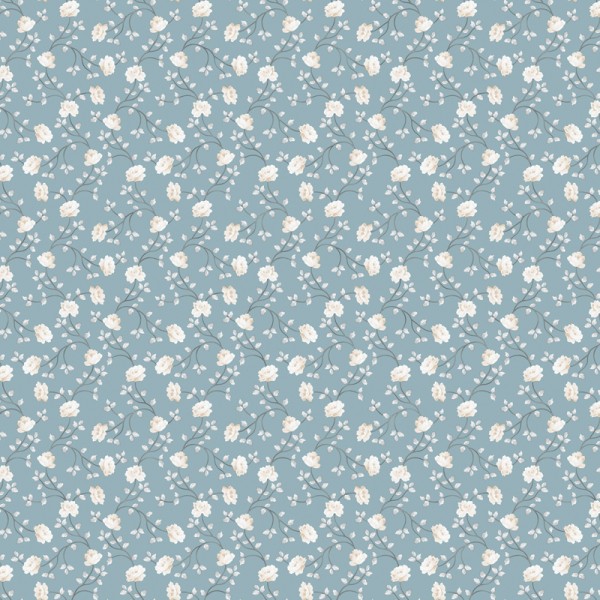 paper pintat amb flors petites de color crema amb un fons turquesa.