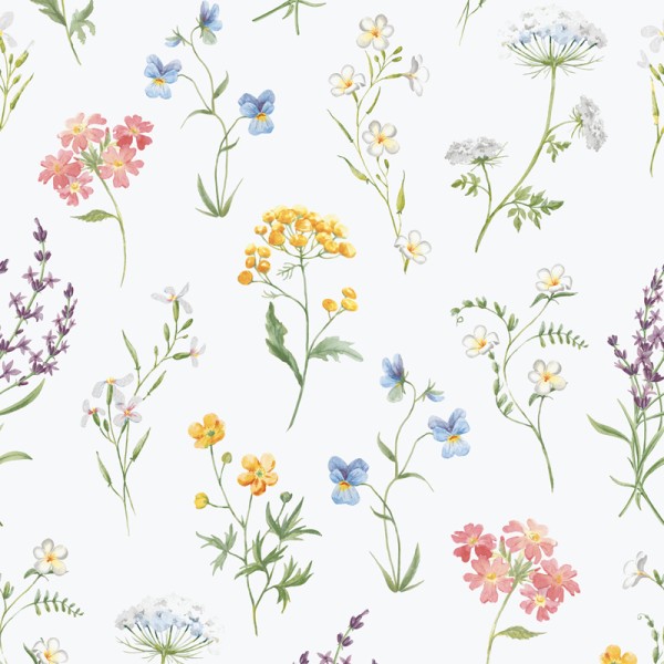 papel pintado botánico multi, contiene diferentes tipos de flores de distintos colores