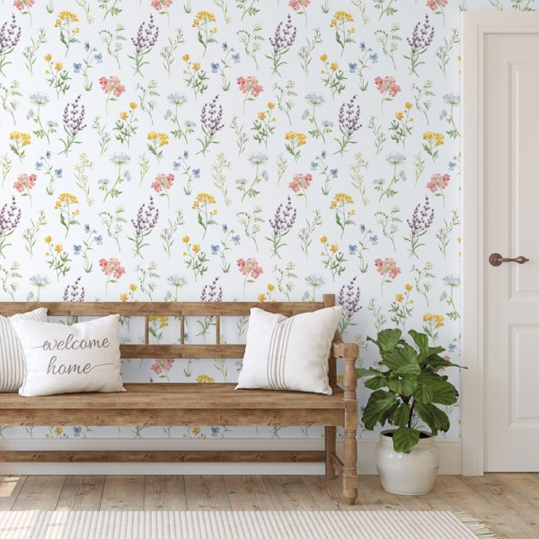 papel de parede botânico multi, contém diferentes flores com diferentes cores.