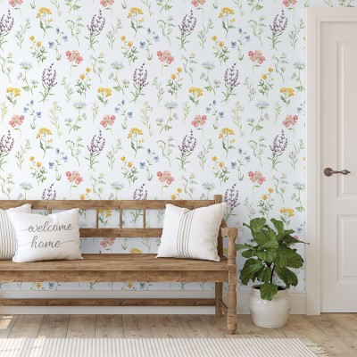 papel de parede botânico multi, contém diferentes flores com diferentes cores.