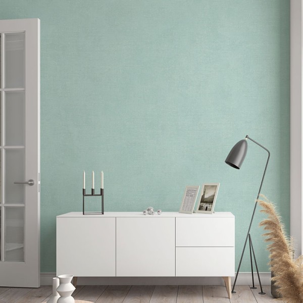 papel de parede texturizado suave em uma cor verde turquesa.