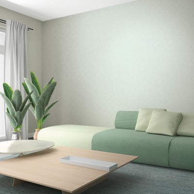 papel de parede texturizado suave em uma cor verde acinzentado.