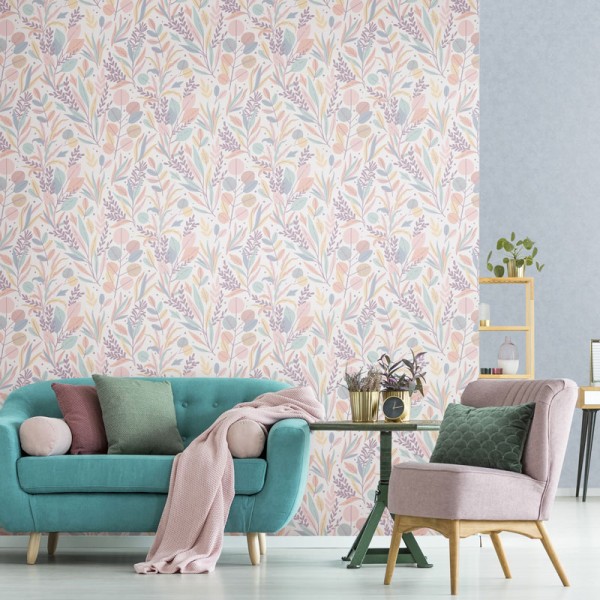 papel de parede folhas selvagens cor pastel