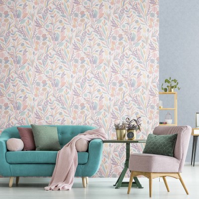 papel de parede folhas selvagens cor pastel