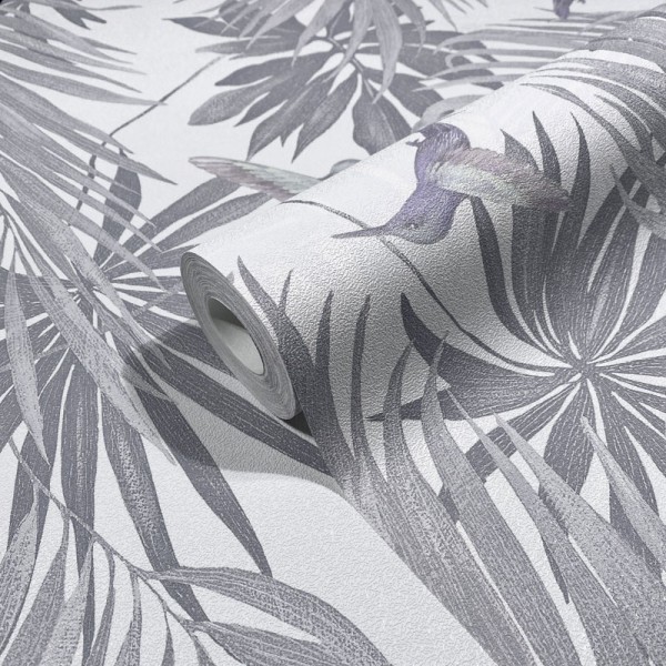 papel de parede tropical com aves cor cinza. papel de parede tropical com aves cor cinza.
