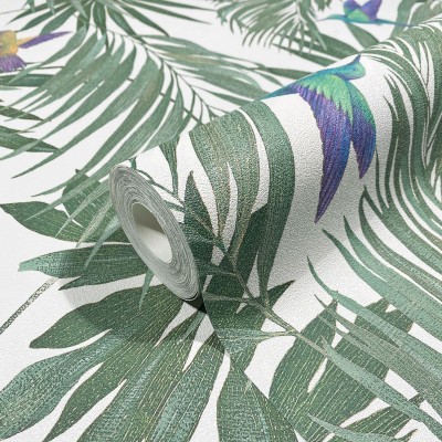 papel de parede tropical com aves cor verde papel de parede tropical com aves cor verde