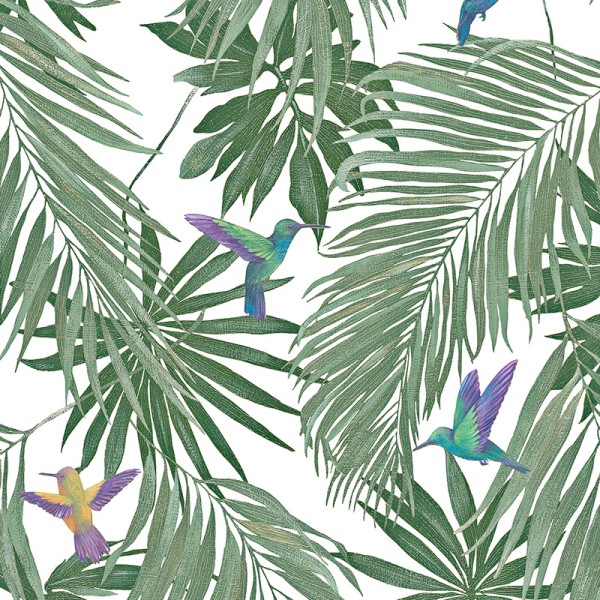papel pintado tropical con pájaros de color verde