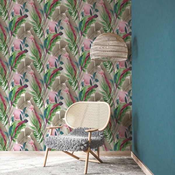 Papel pintado TROPICAL CON FLORES...