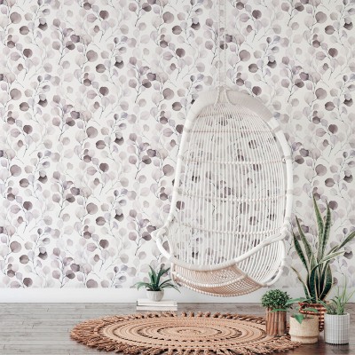 papel pintado con hojas de color malva