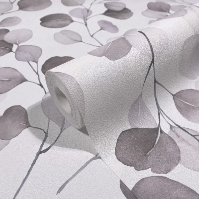 papel pintado con hojas de color malva