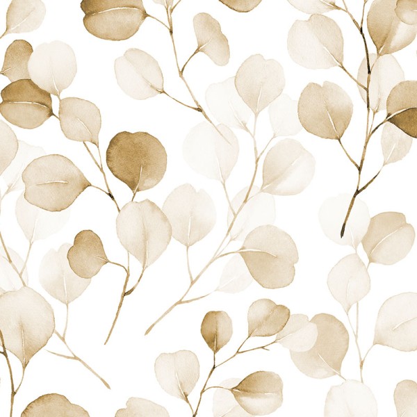papel pintado con hojas efecto acuarela de color marrón.
