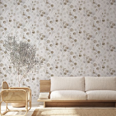 papel pintado hojas grises efecto acuarela 2