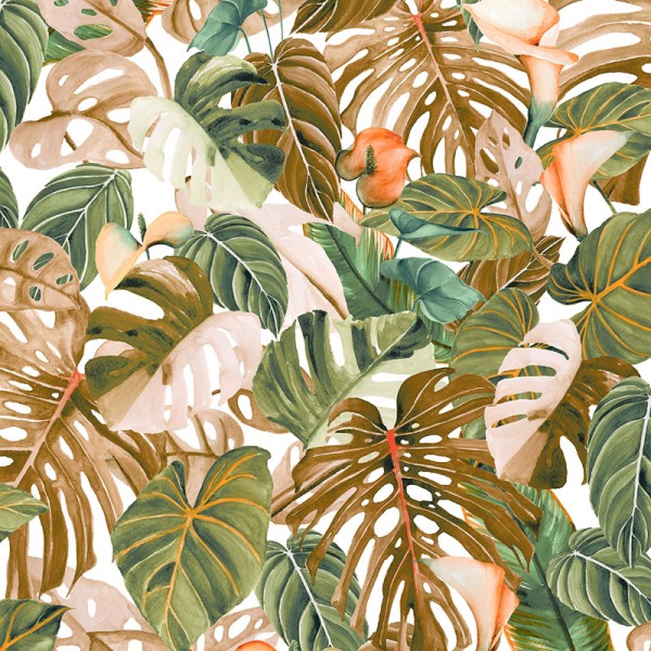 Papel de parede tropical cor laranja e verde