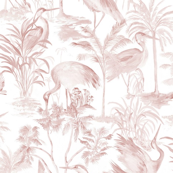 papel pintado tropical con flamencos de color rosa.