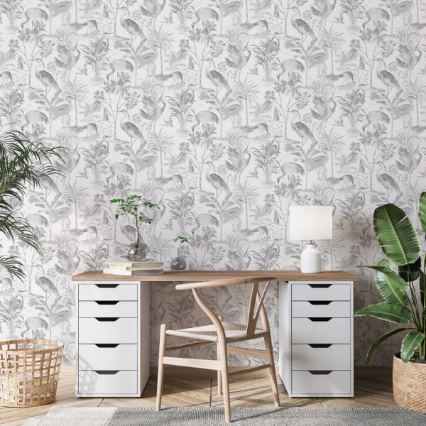papel de parede tropical com flamingos cor cinza papel de parede tropical com flamingos cor cinza