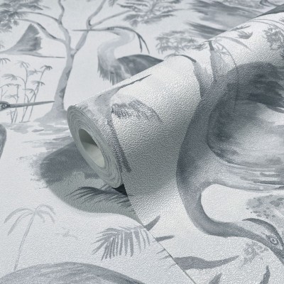 paper pintat tropical amb flamingos de color gris paper pintat tropical amb flamingos de color gris