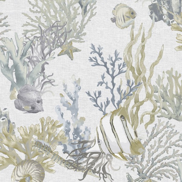 papel pintado fondo marino con corales y peces